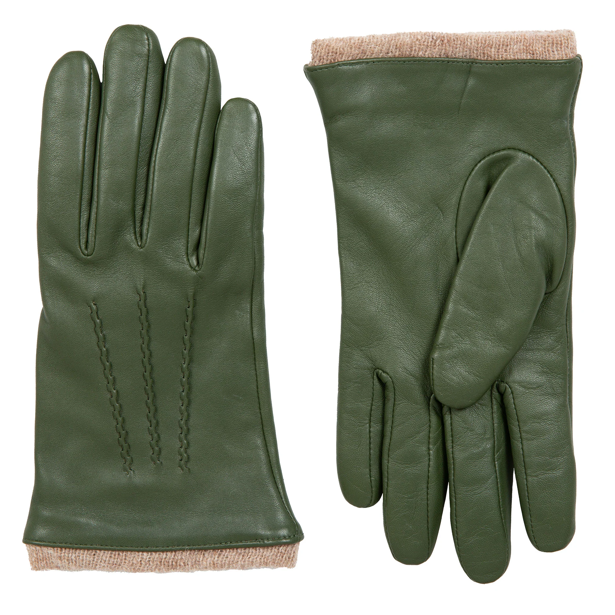 Women’s Three-Point Wool Blend-Lined Leather Gloves with Knitted Cuffs - Image 45