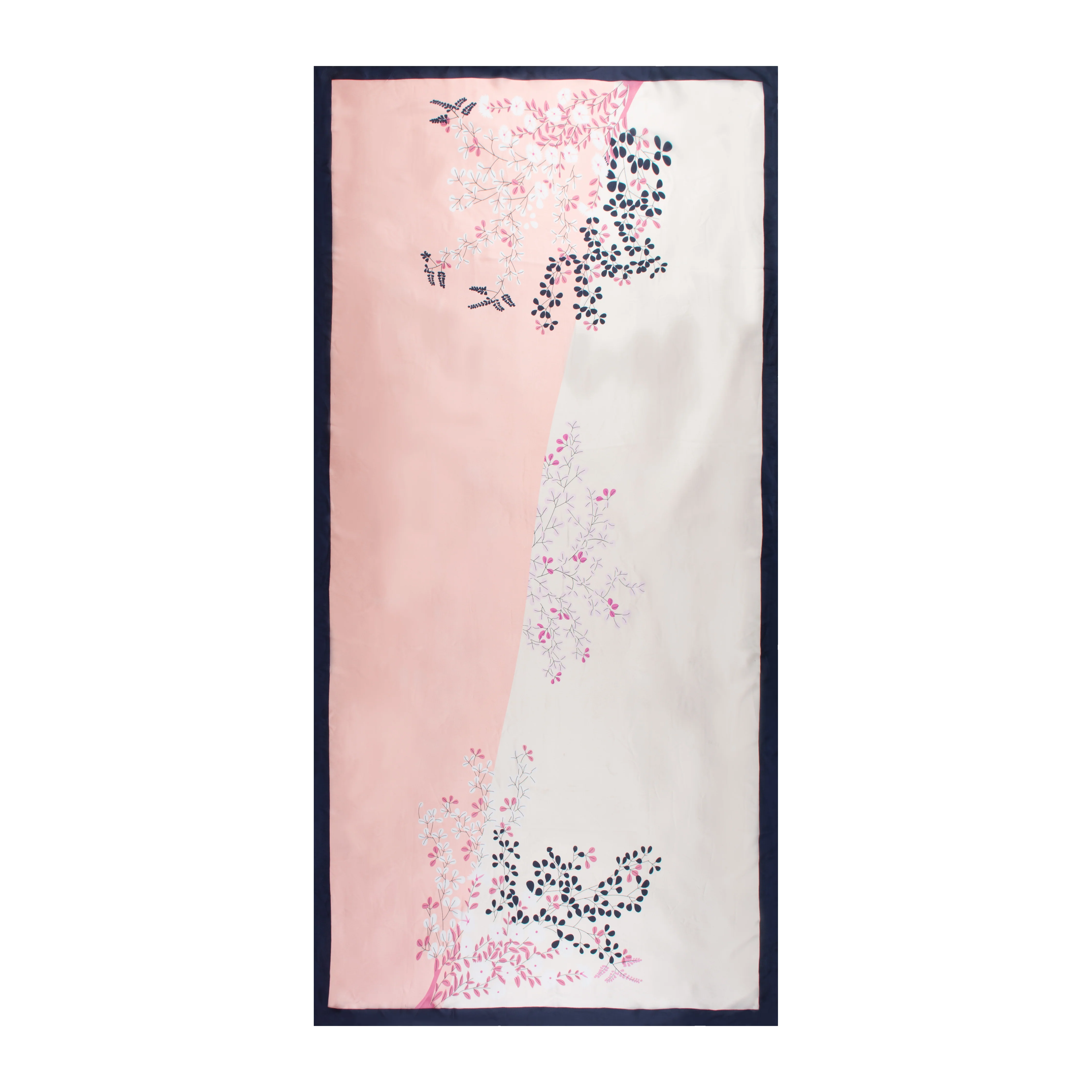 Women's Abstract Leaf Print Silk-Like Lightweight Scarf with Border - Image 2