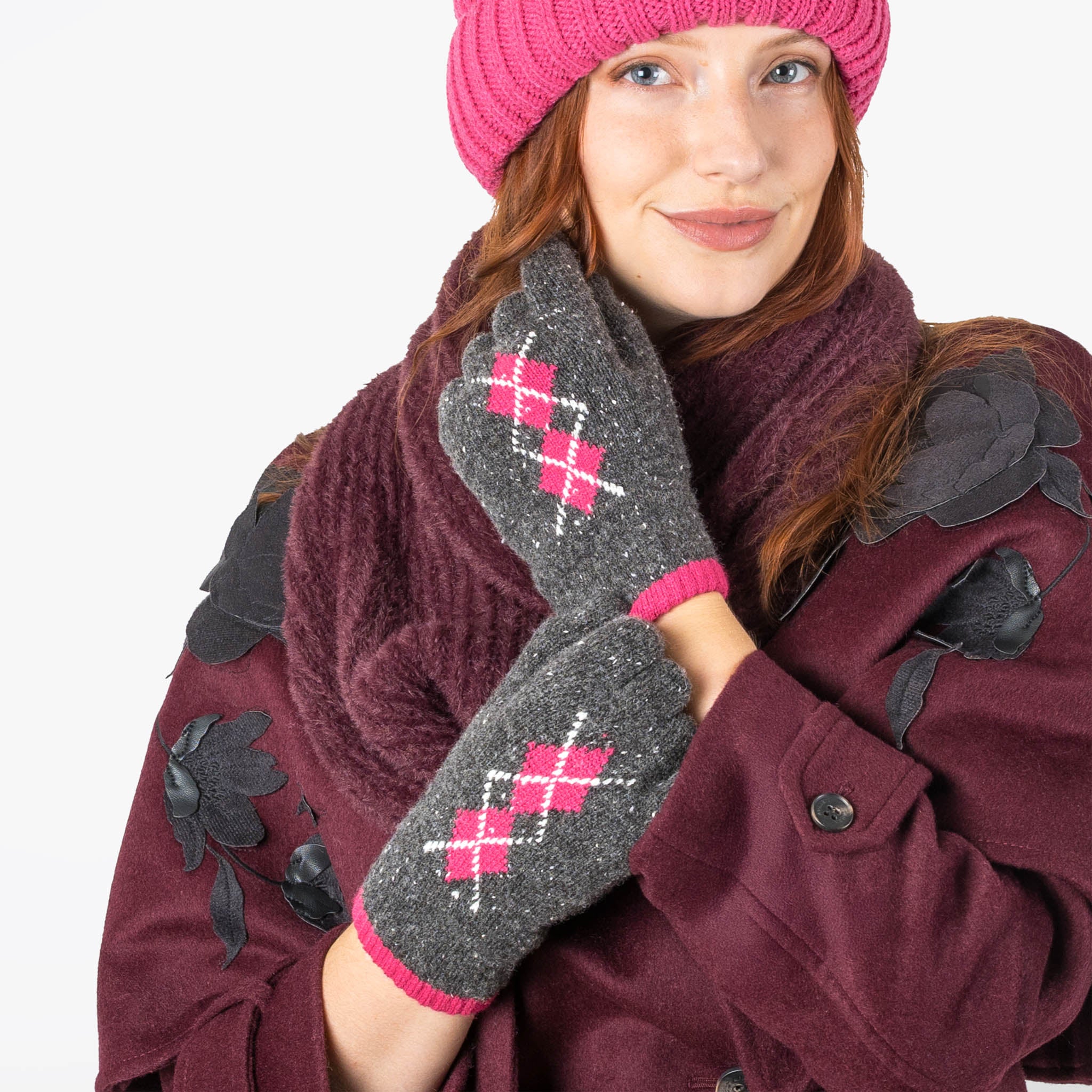 Women's Argyle Knitted Gloves with Marl Yarn - Image 35