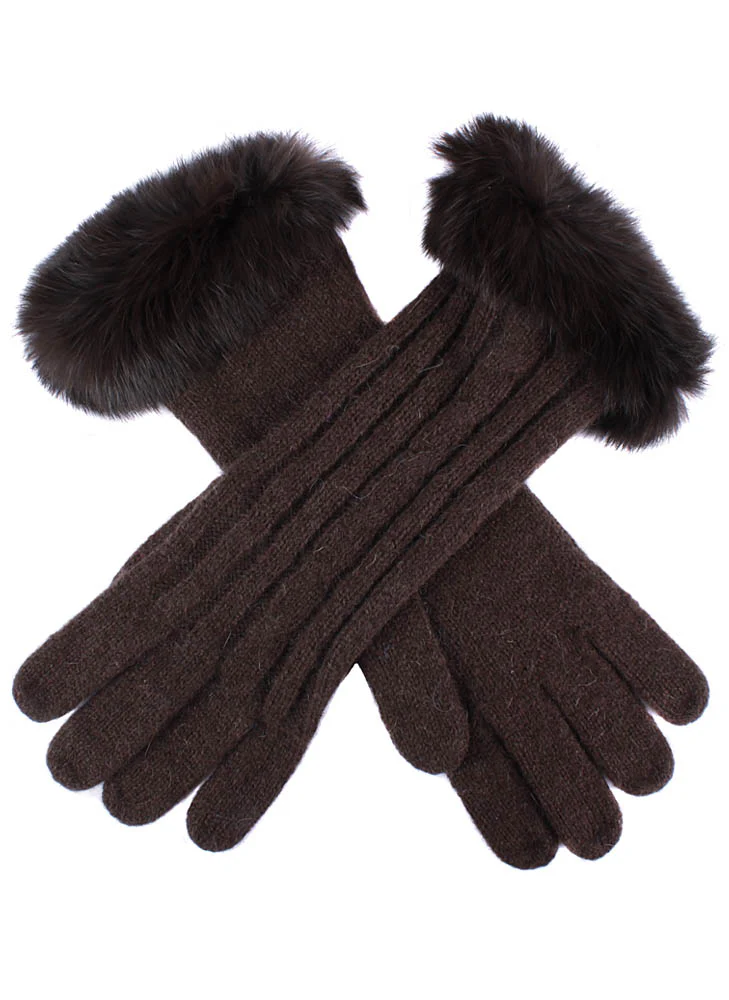Women's Cable Knit Gloves with Fur Cuffs - Image 2