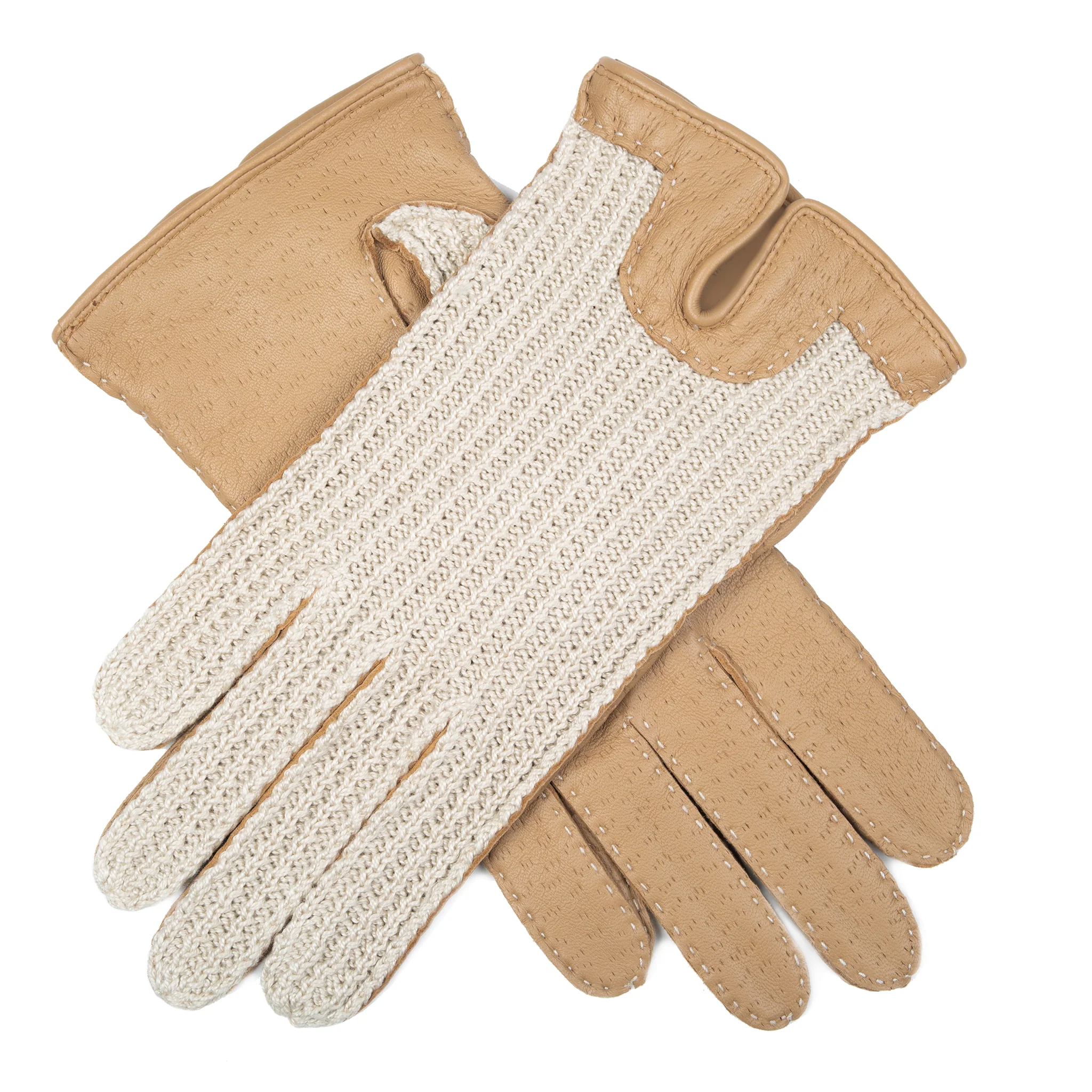 Women's Handsewn Crochet-Back Imitation Peccary Leather Driving Gloves