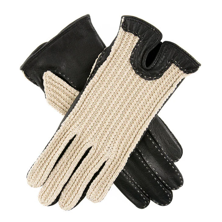 Women's Handsewn Crochet-Back Imitation Peccary Leather Driving Gloves - Image 16