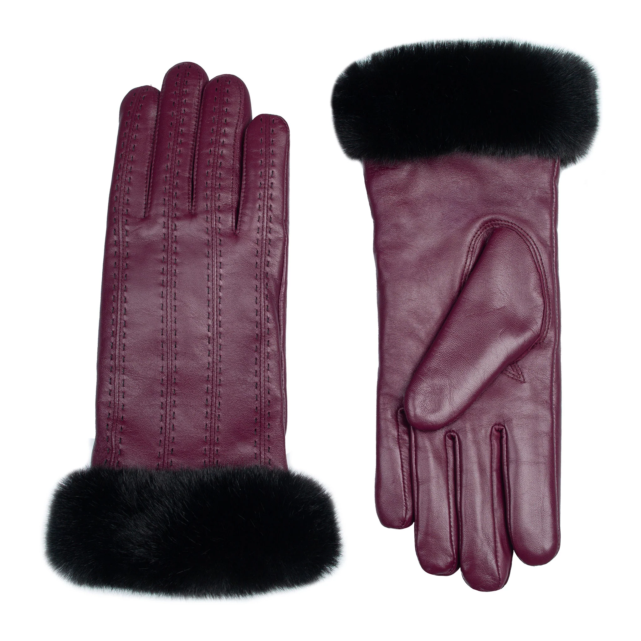 Women's Faux Fur-Lined Leather Gloves with Stitch Detail and Faux Fur Cuffs - Image 4