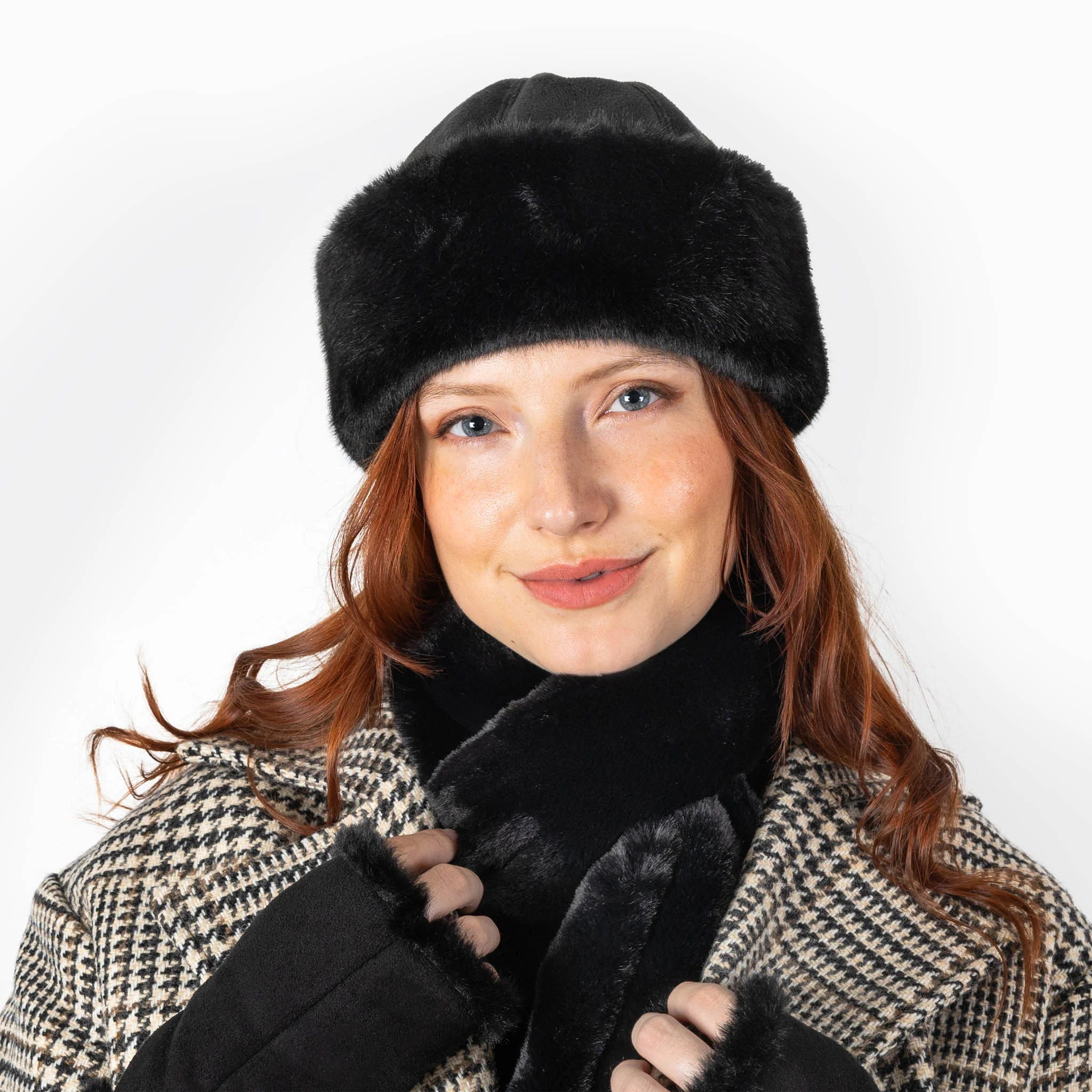 Women's Faux Suede Hat with Faux Fur Brim - Image 6