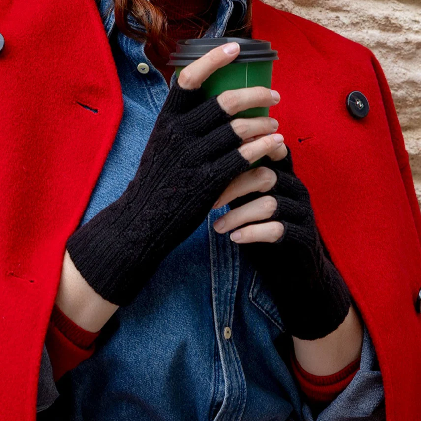 Women's Fingerless Cable Knit Gloves - Image 34