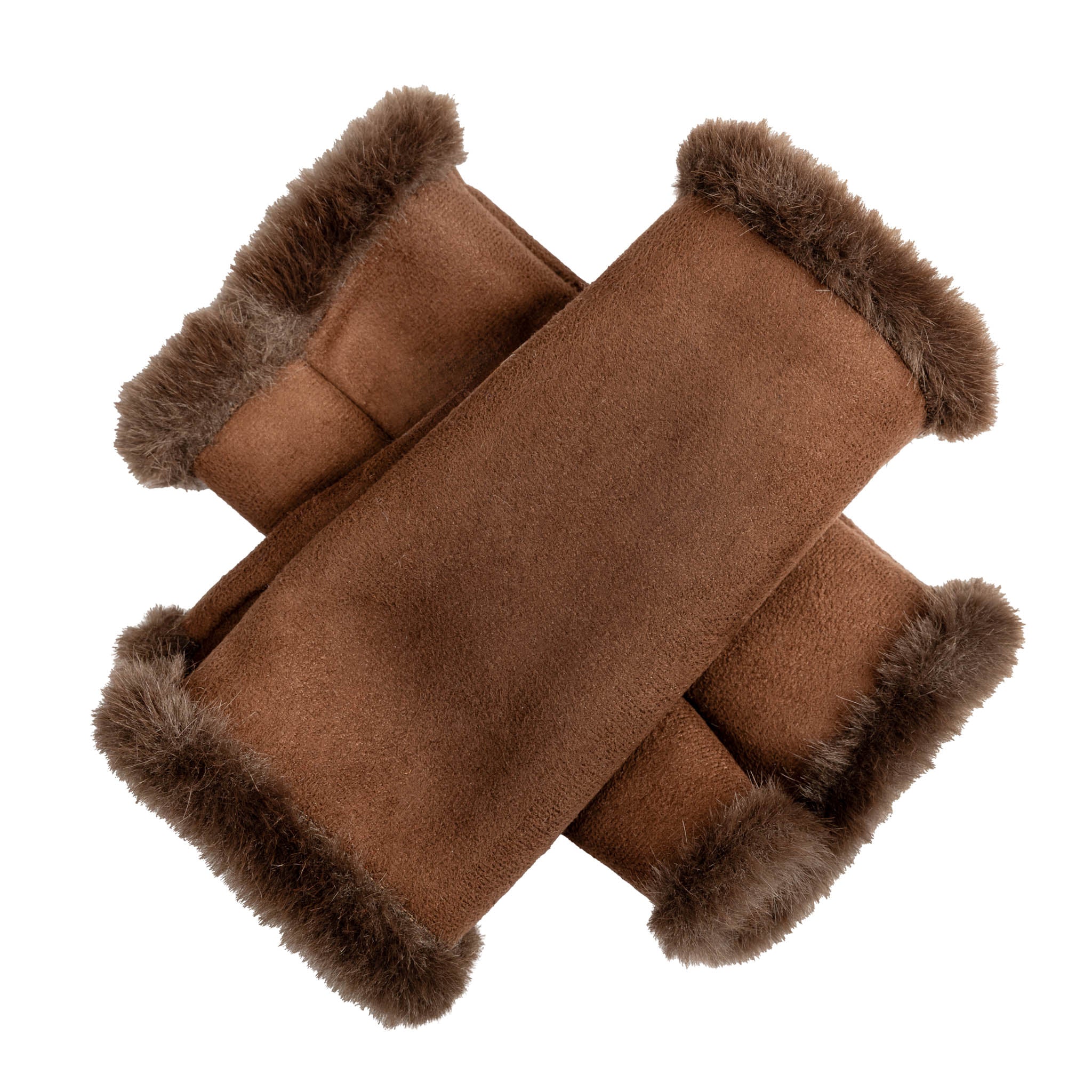 Women's Fingerless Faux Fur-Lined Faux Suede Mittens - Image 13