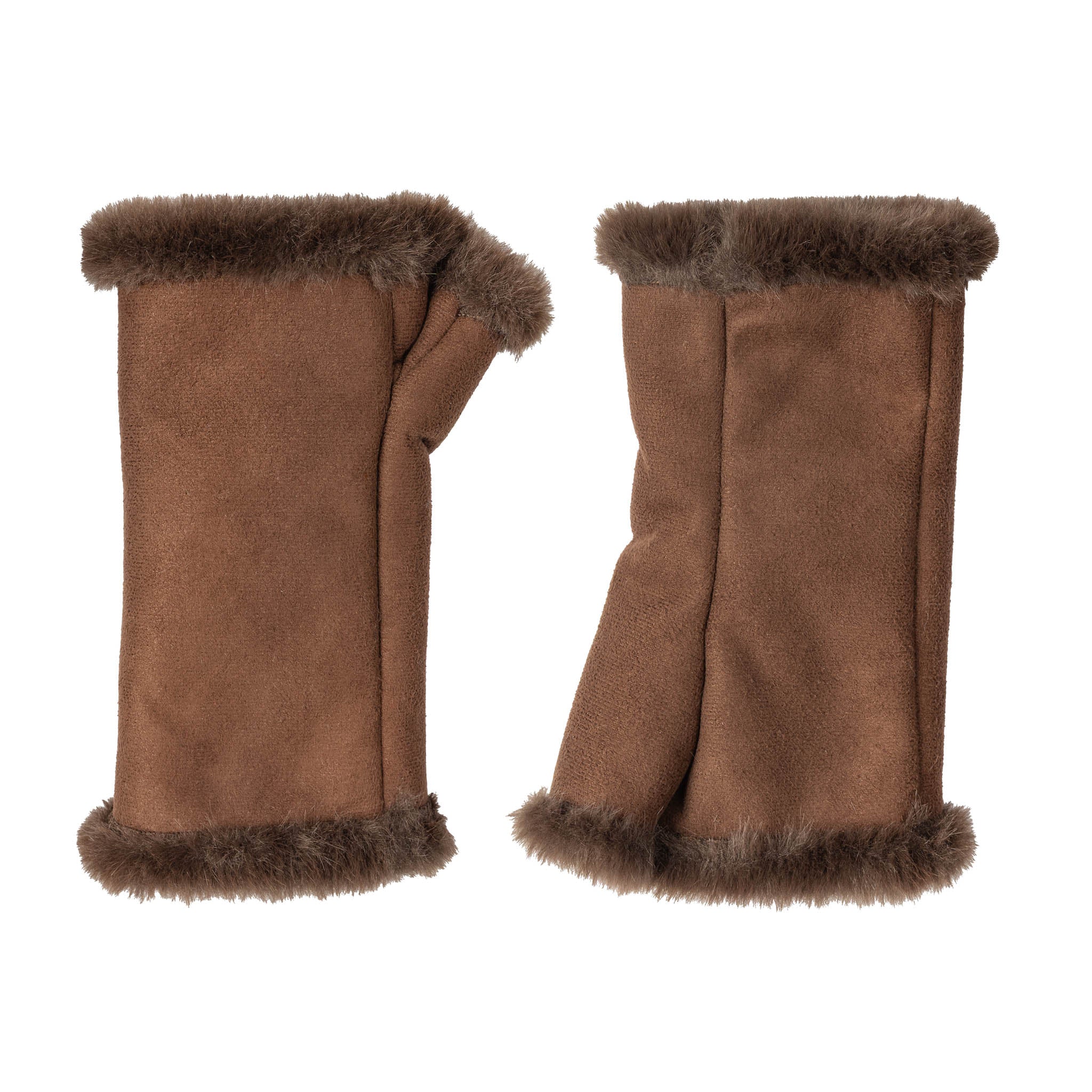 Women's Fingerless Faux Fur-Lined Faux Suede Mittens - Image 14