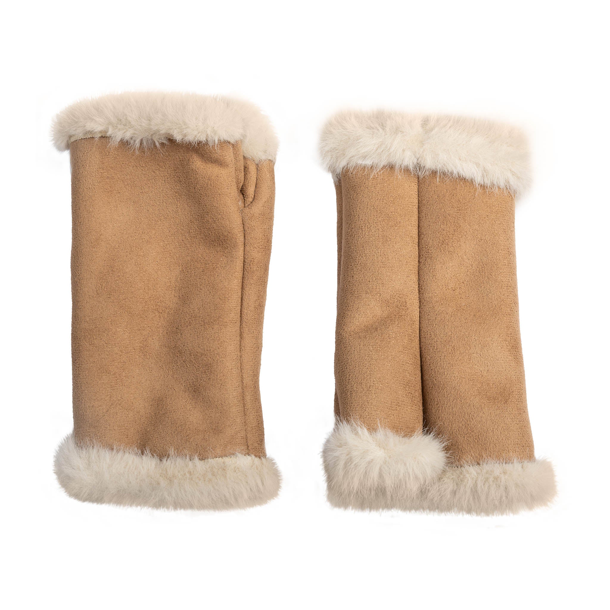 Women's Fingerless Faux Fur-Lined Faux Suede Mittens - Image 26