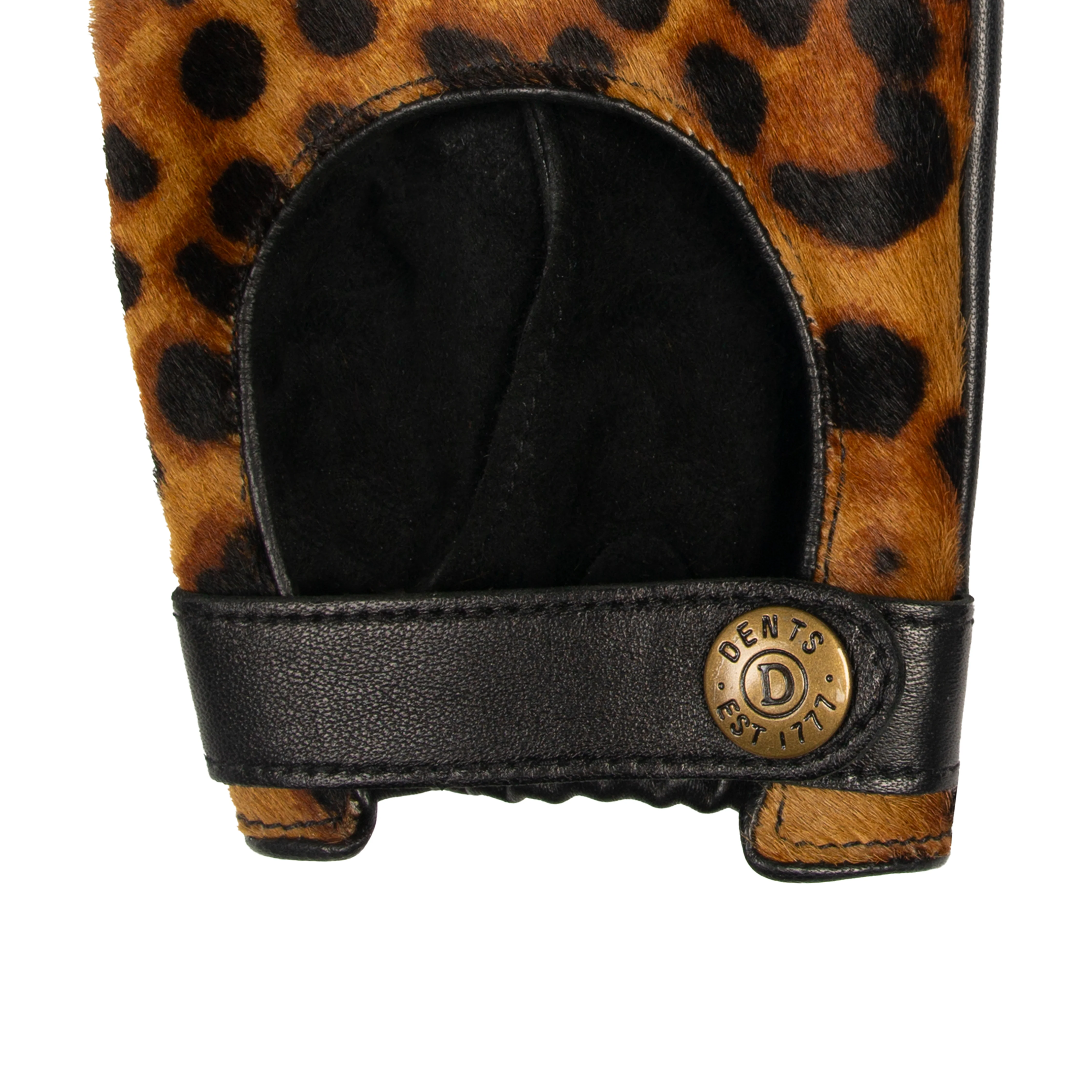 Women's Fingerless Leather Driving Gloves with Ponyskin Leopard Print Design - Image 6