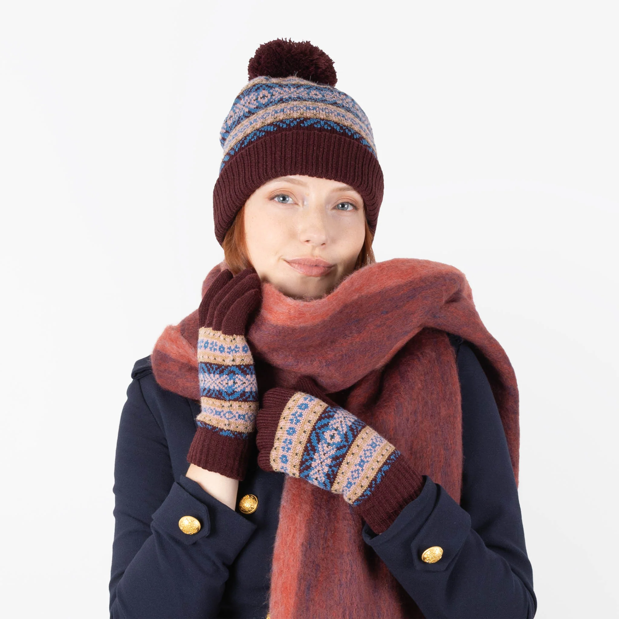 Women's Jacquard Fair Isle Knitted Gloves - Image 2