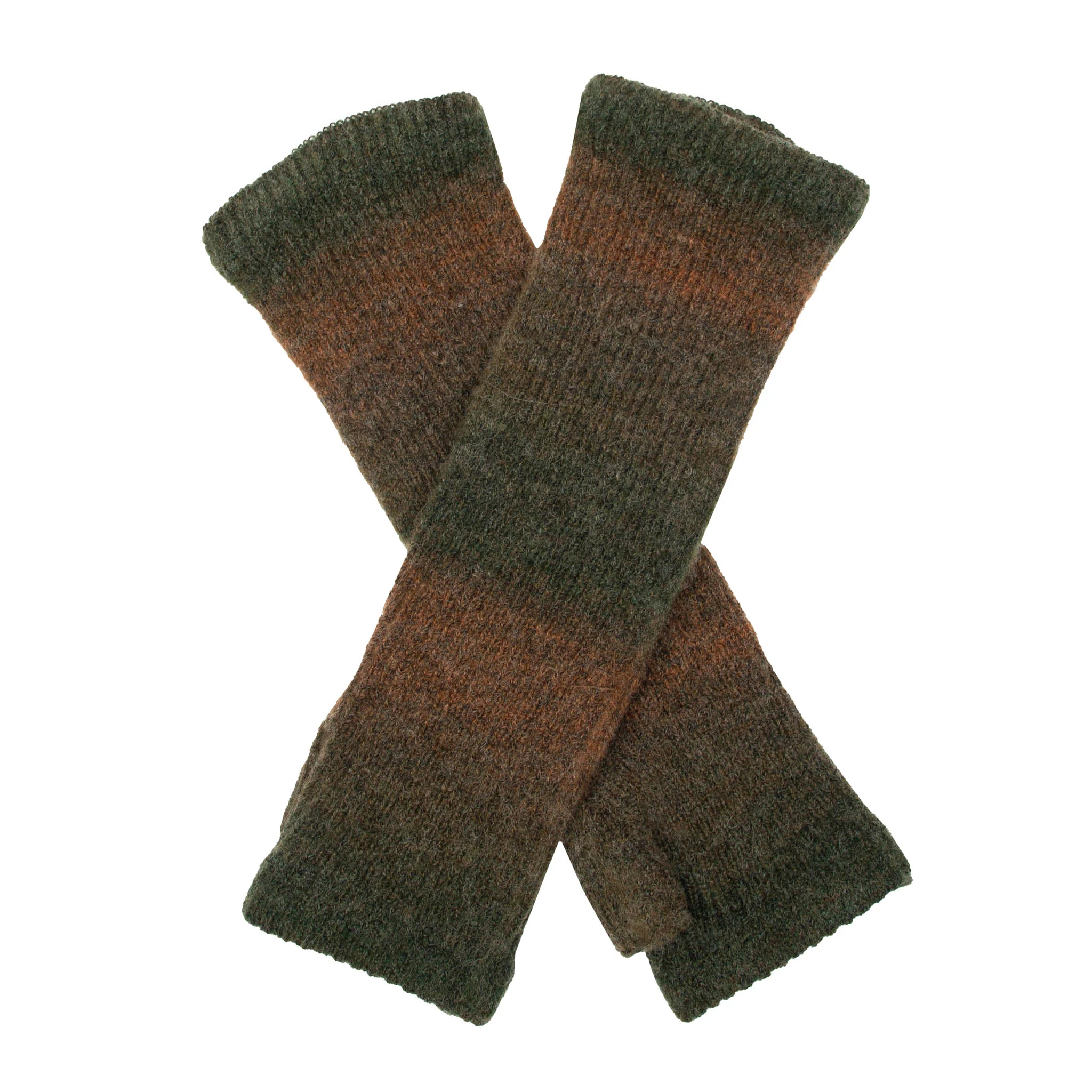 Women's Long Below-Elbow Ribbed Knit Wrist Warmers with Ombre Pattern
