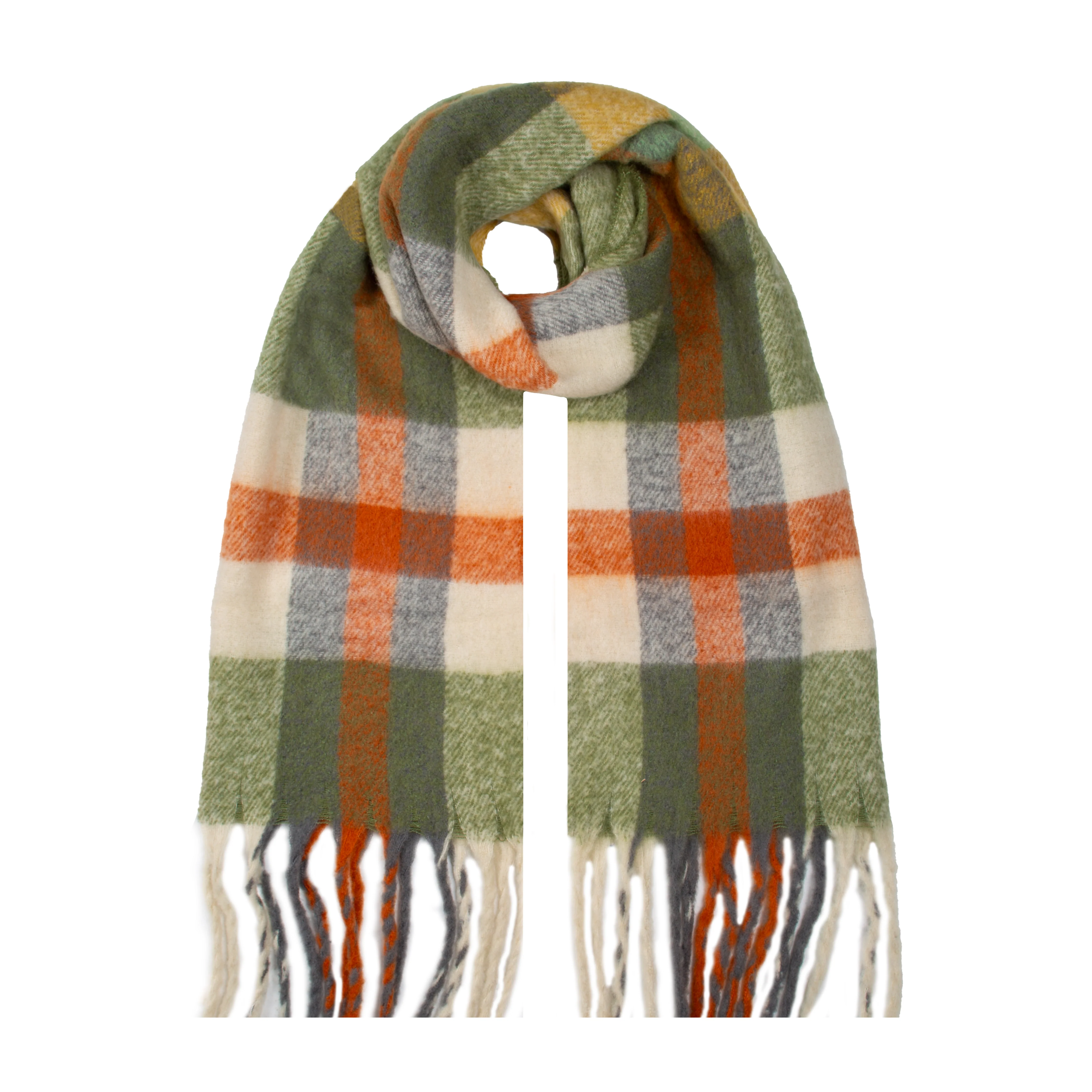 Women's Plaid Check Blanket Scarf with Tassels