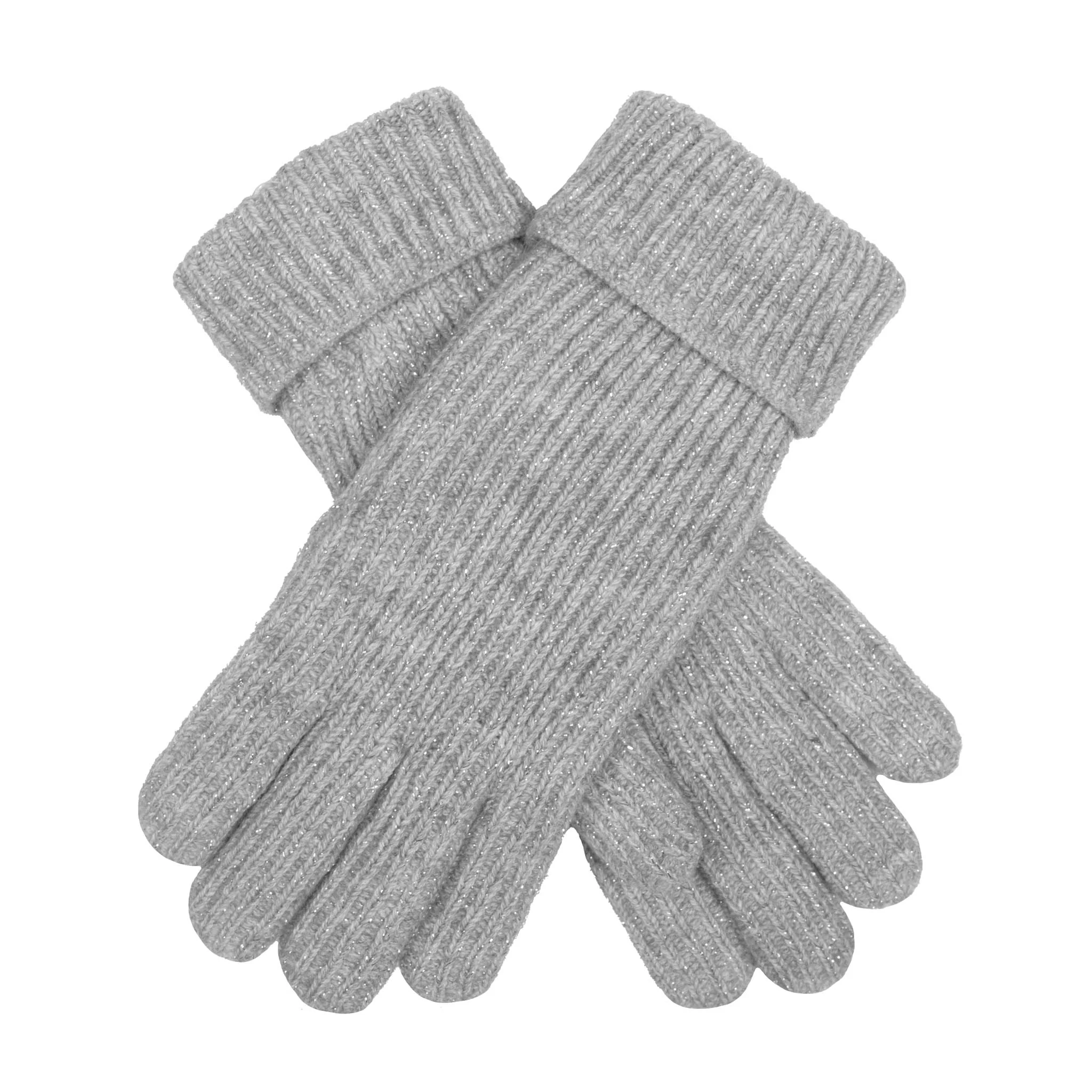 Women's Ribbed Knit Gloves with Metallic Yarn
