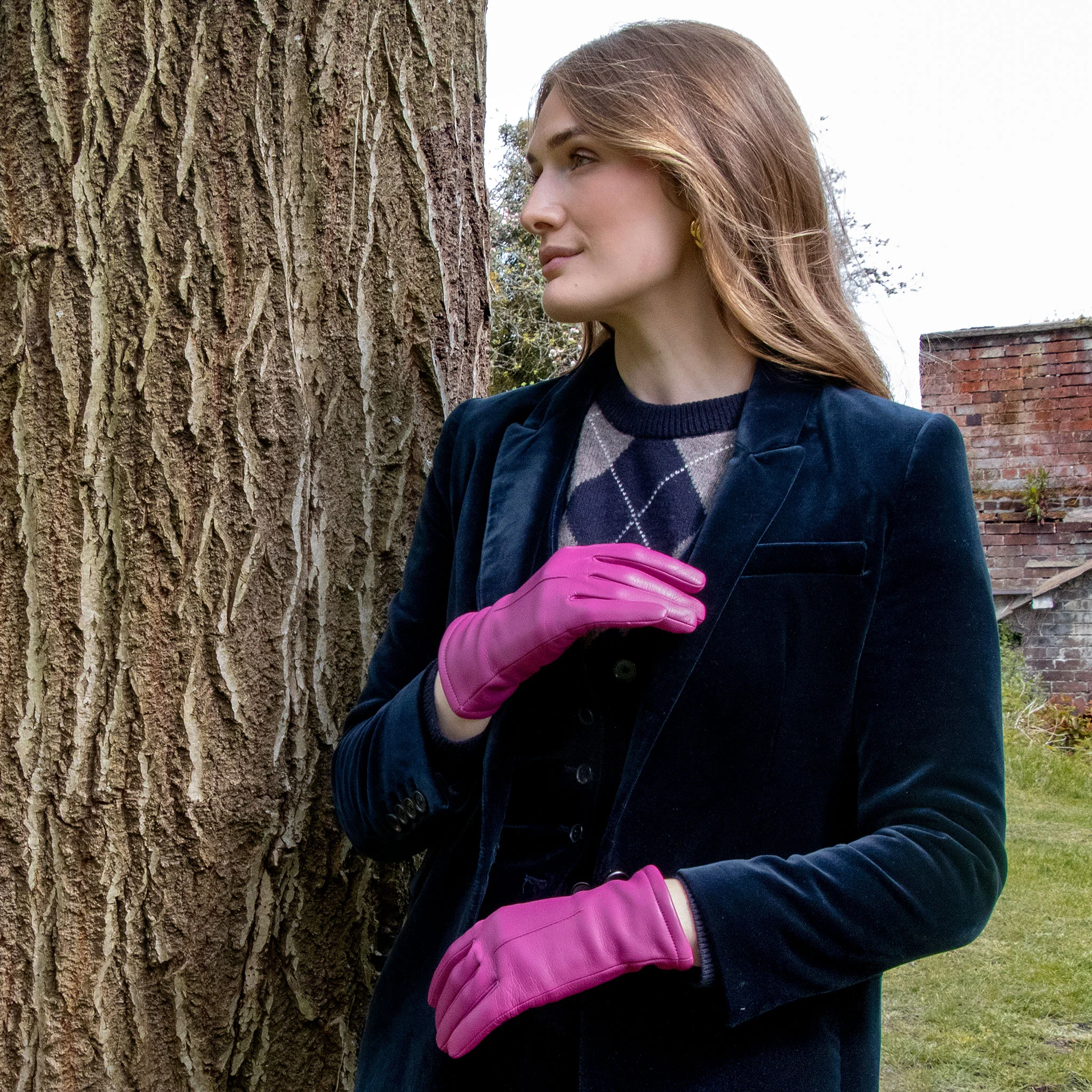 Women's Single-Point Lined Leather Gloves - Image 2