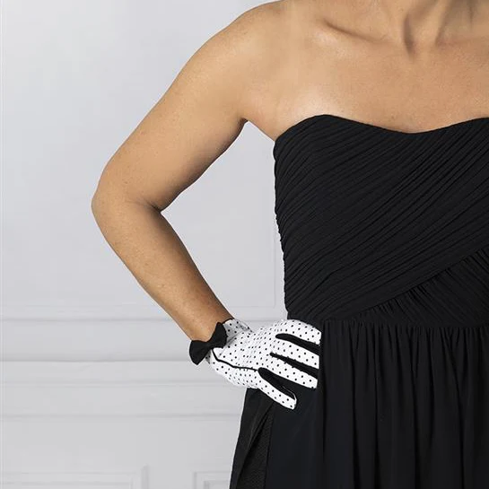 Women's Spotted Cotton Gloves with Side Bow and Trim - Image 2