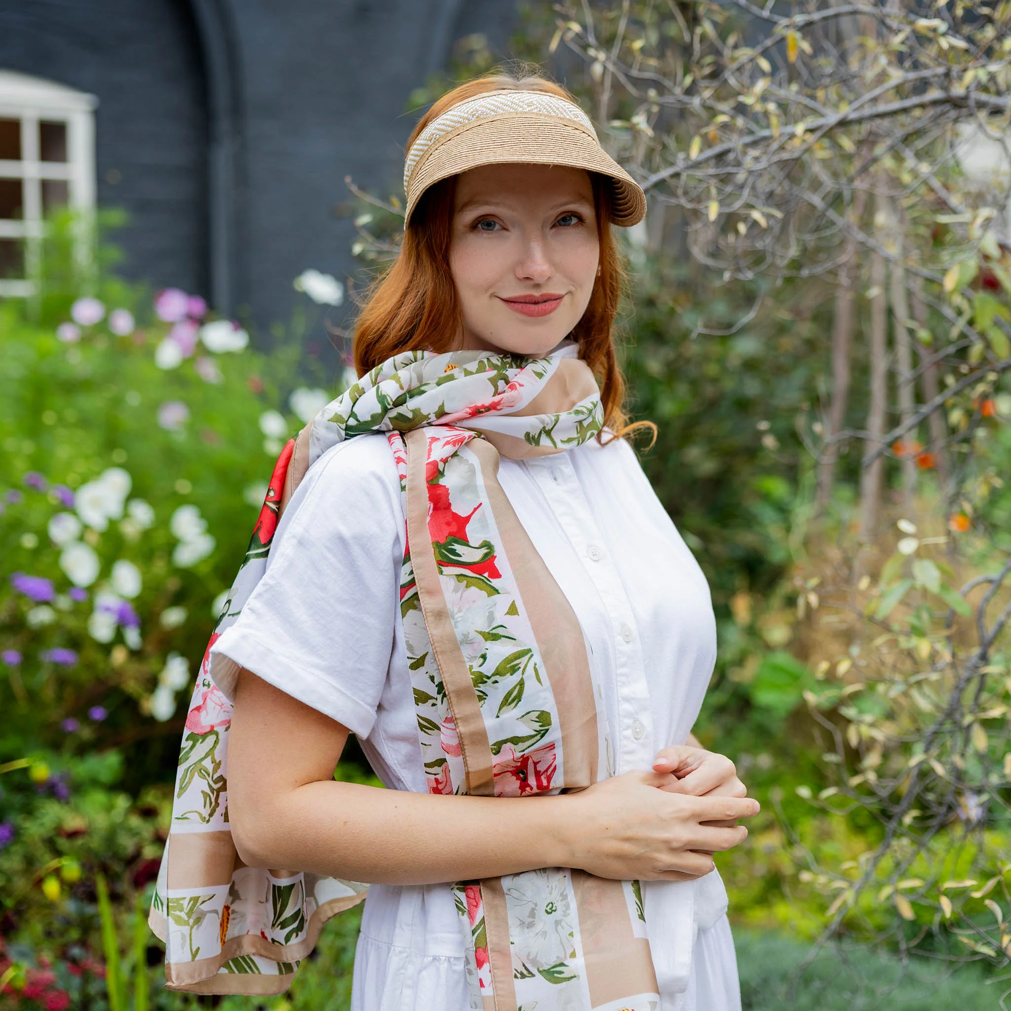 Women's Straw Sun Visor with Woven Detail Band - Image 5