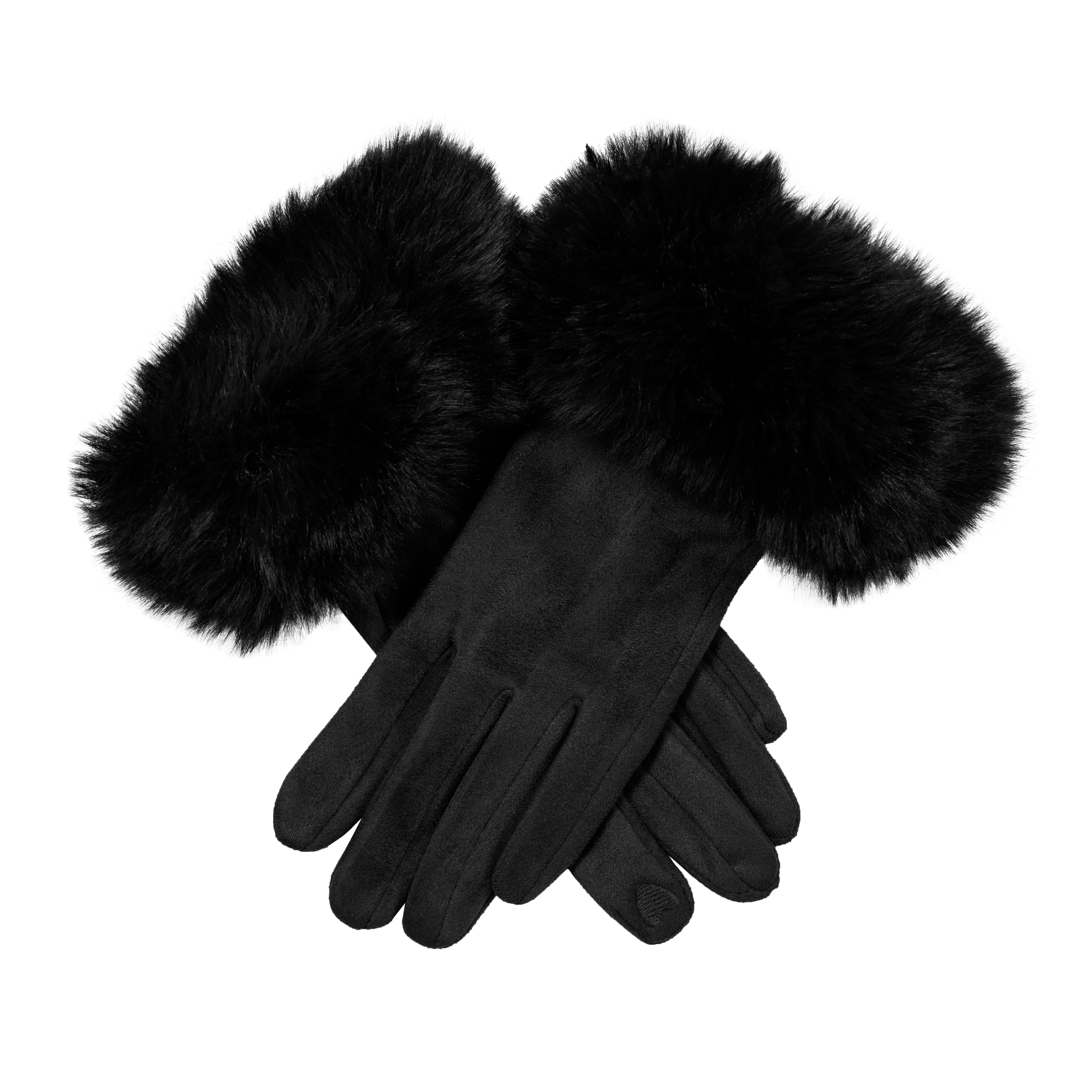 Women's Touchscreen Velour-Lined Faux Suede Gloves with Faux Fur Cuffs - Image 38