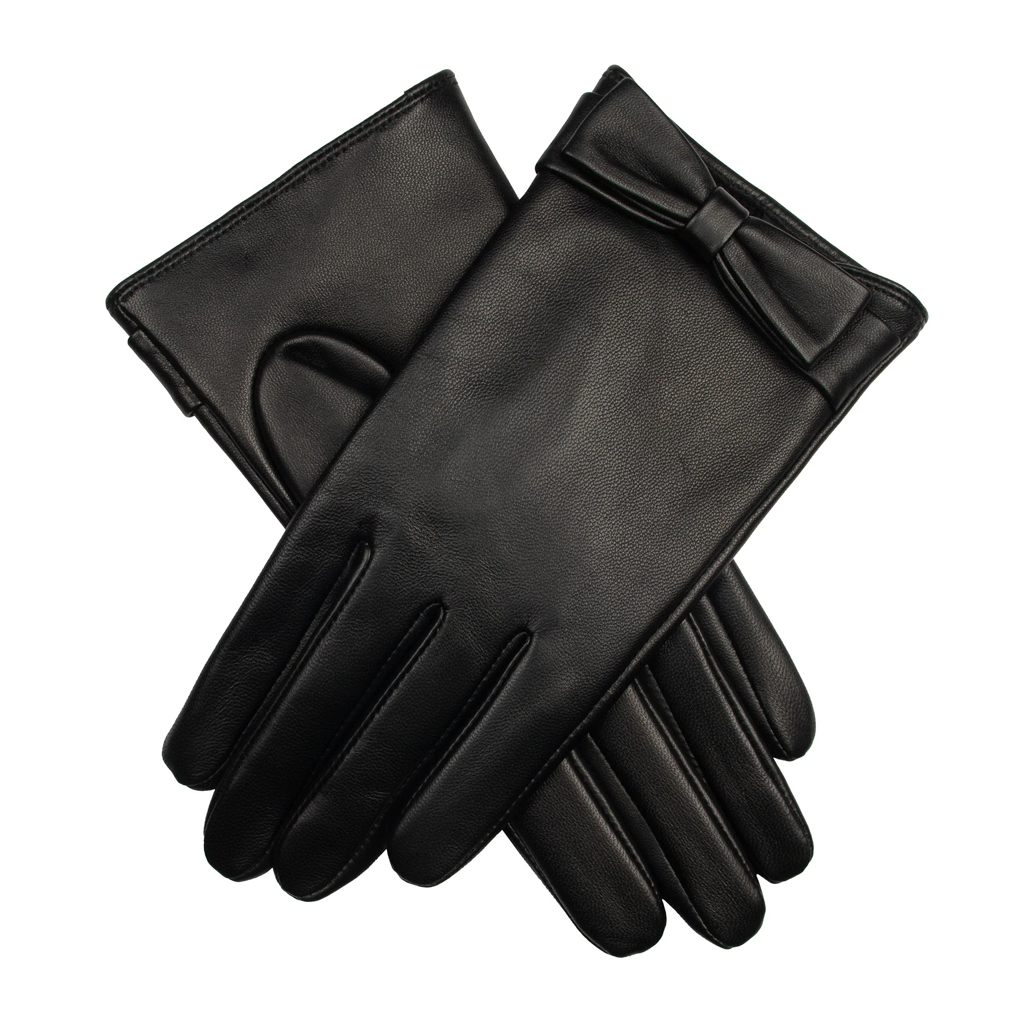 Women's Touchscreen Water-Resistant Lined Leather Gloves with Bow - Image 14