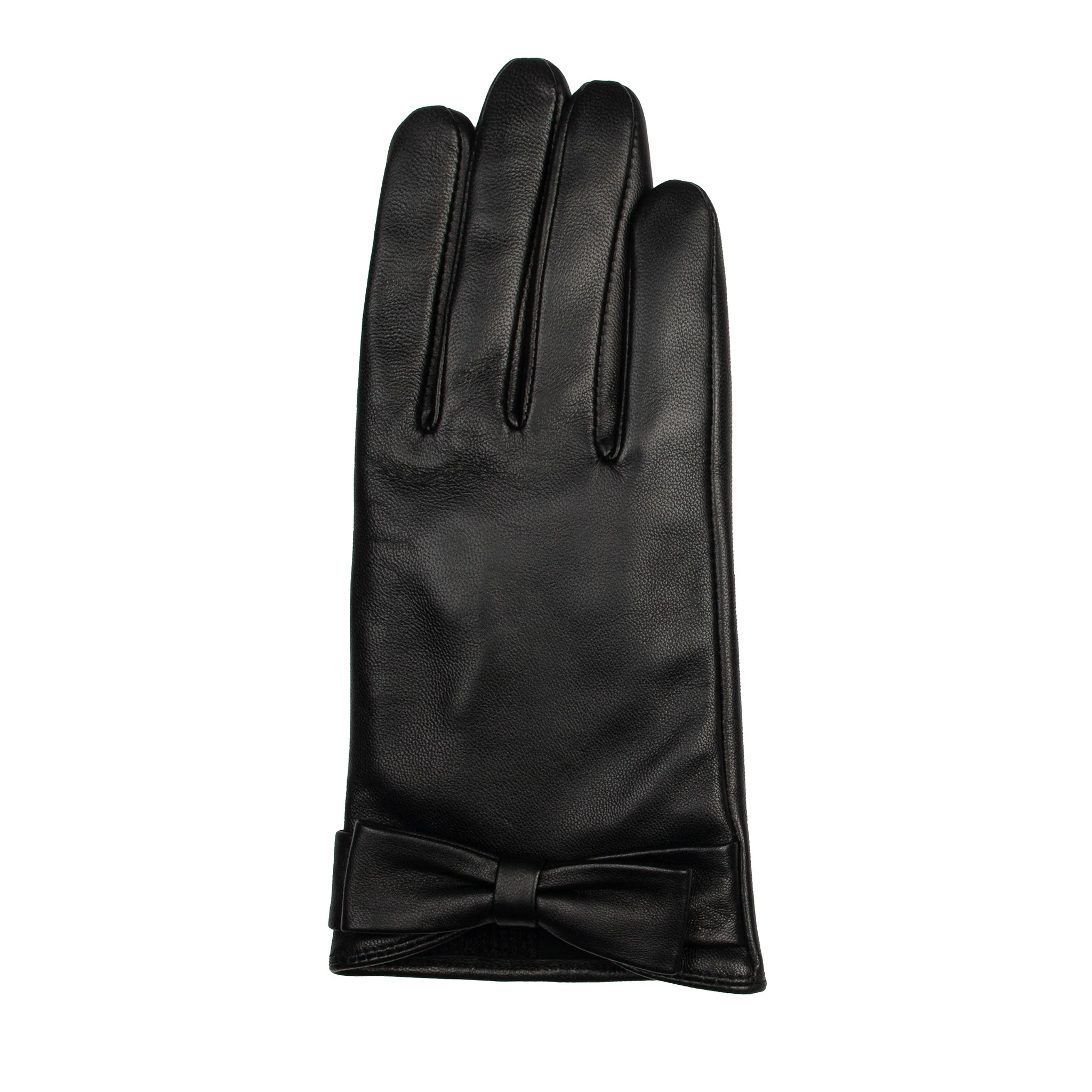 Women's Touchscreen Water-Resistant Lined Leather Gloves with Bow - Image 18