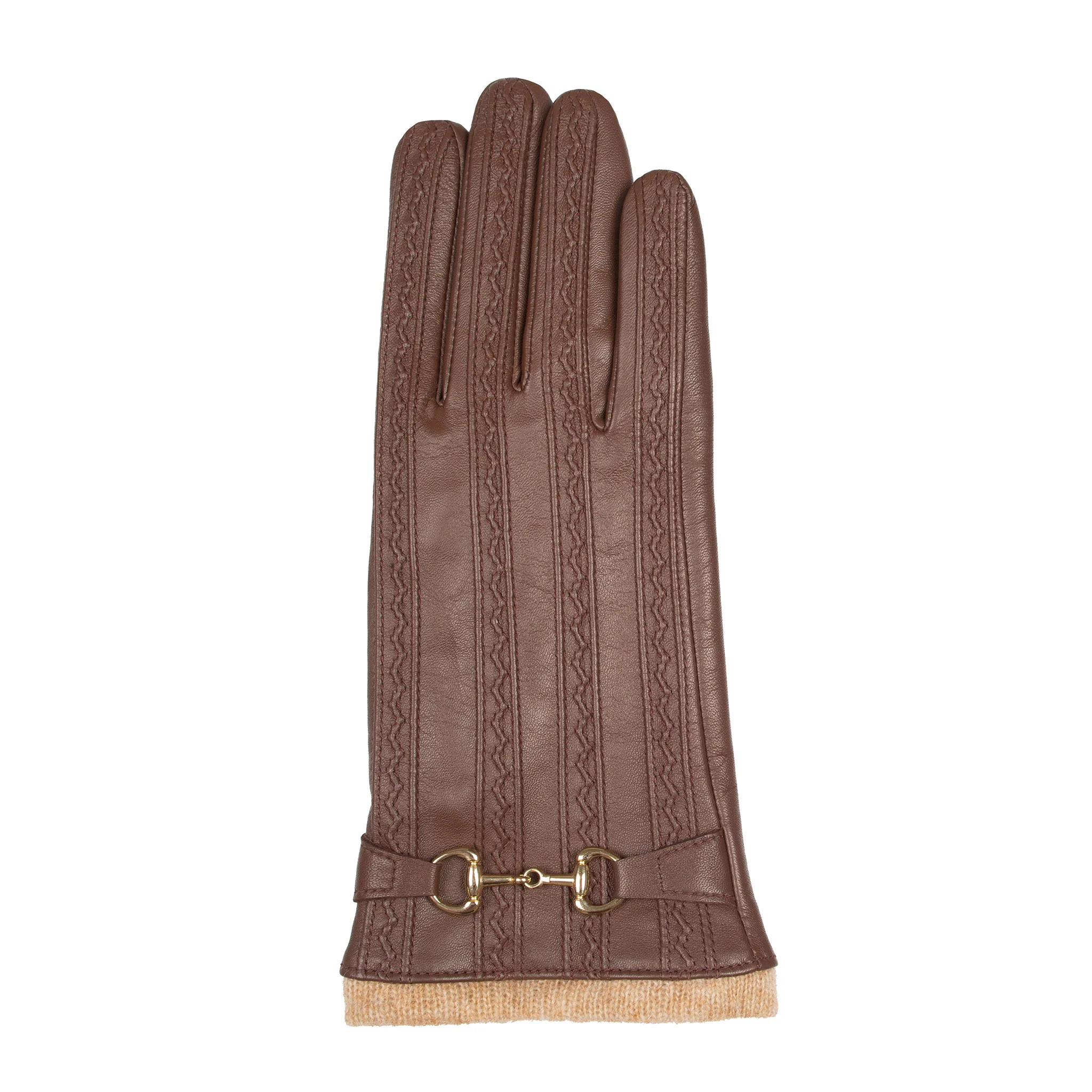 Women's Touchscreen Water-Resistant Wool Blend-Lined Leather Gloves with Snaffle and Stitch Detail - Image 5