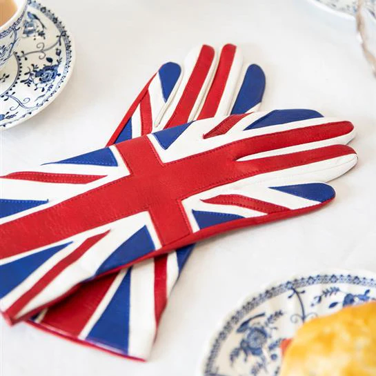 Women's Silk-Lined Leather Gloves with Union Jack Design - Image 2
