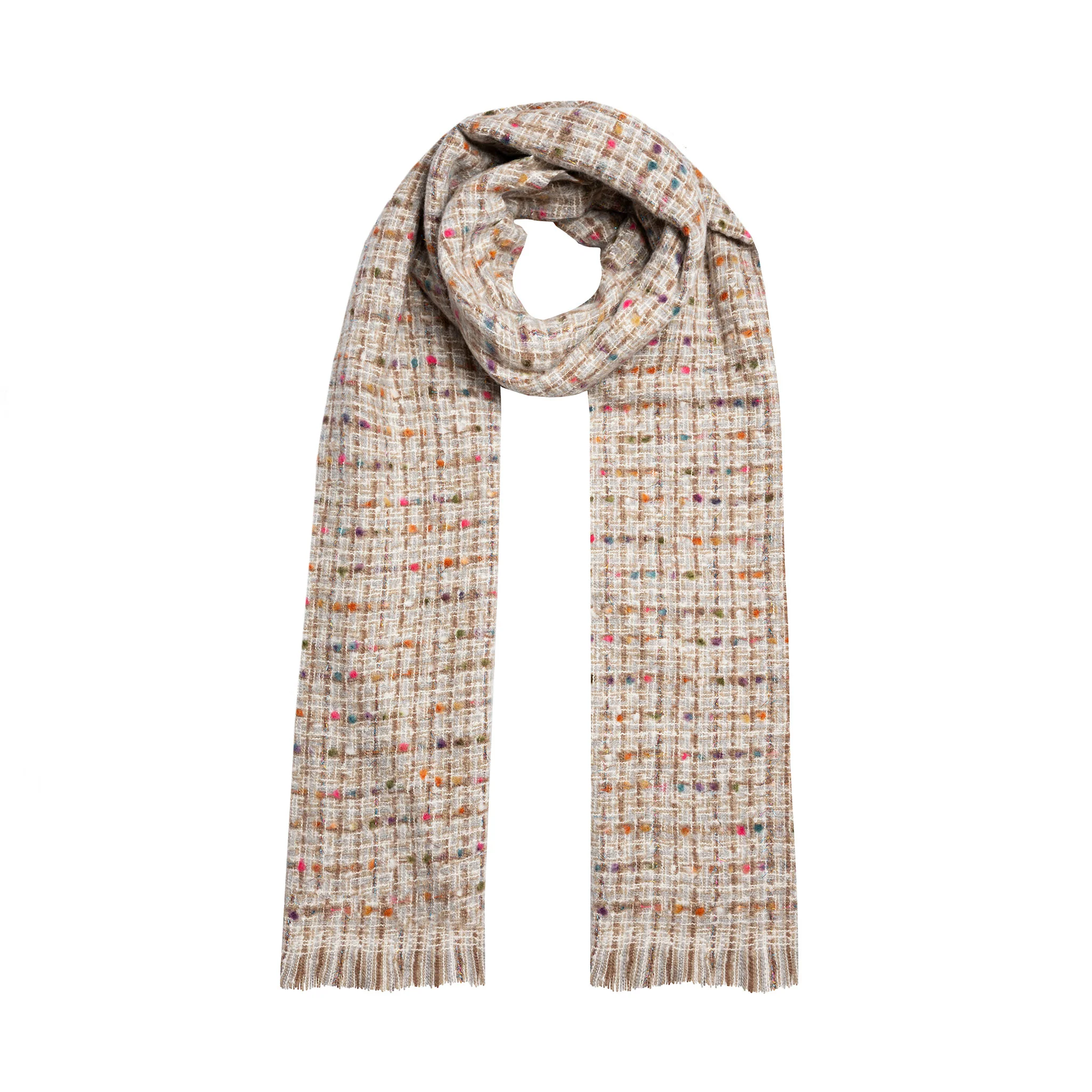 Women's Woven Scarf with Metallic Yarn and Fringe Edges - Image 7
